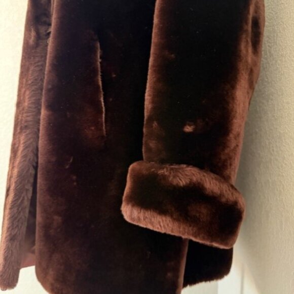 VINTAGE 50s Mouton Sheepskin Fur Chocolate Brown Coat Large - Picture 8 of 16